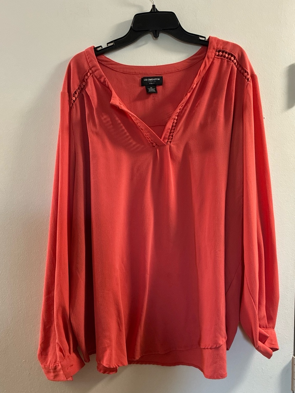 Liz Claiborne Coral V-Neck Peasant Blouse